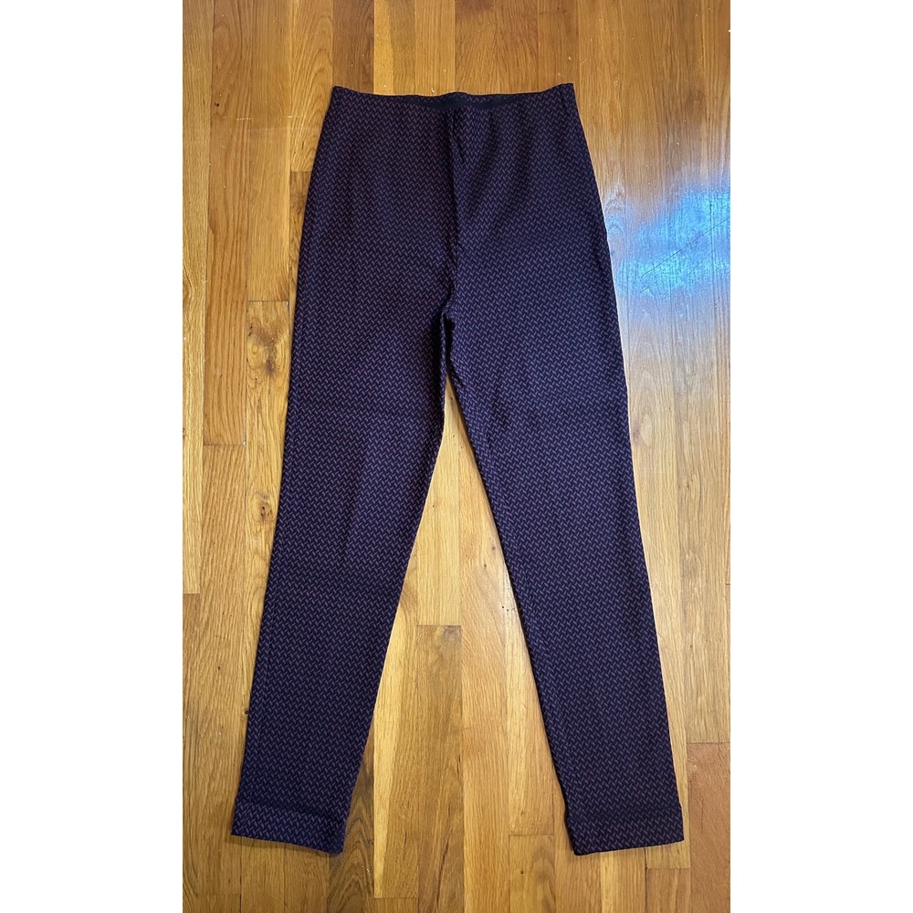 Joseph Ribkoff Burgundy Black Geometric Chevron Pull On Slim Pants Size 10
